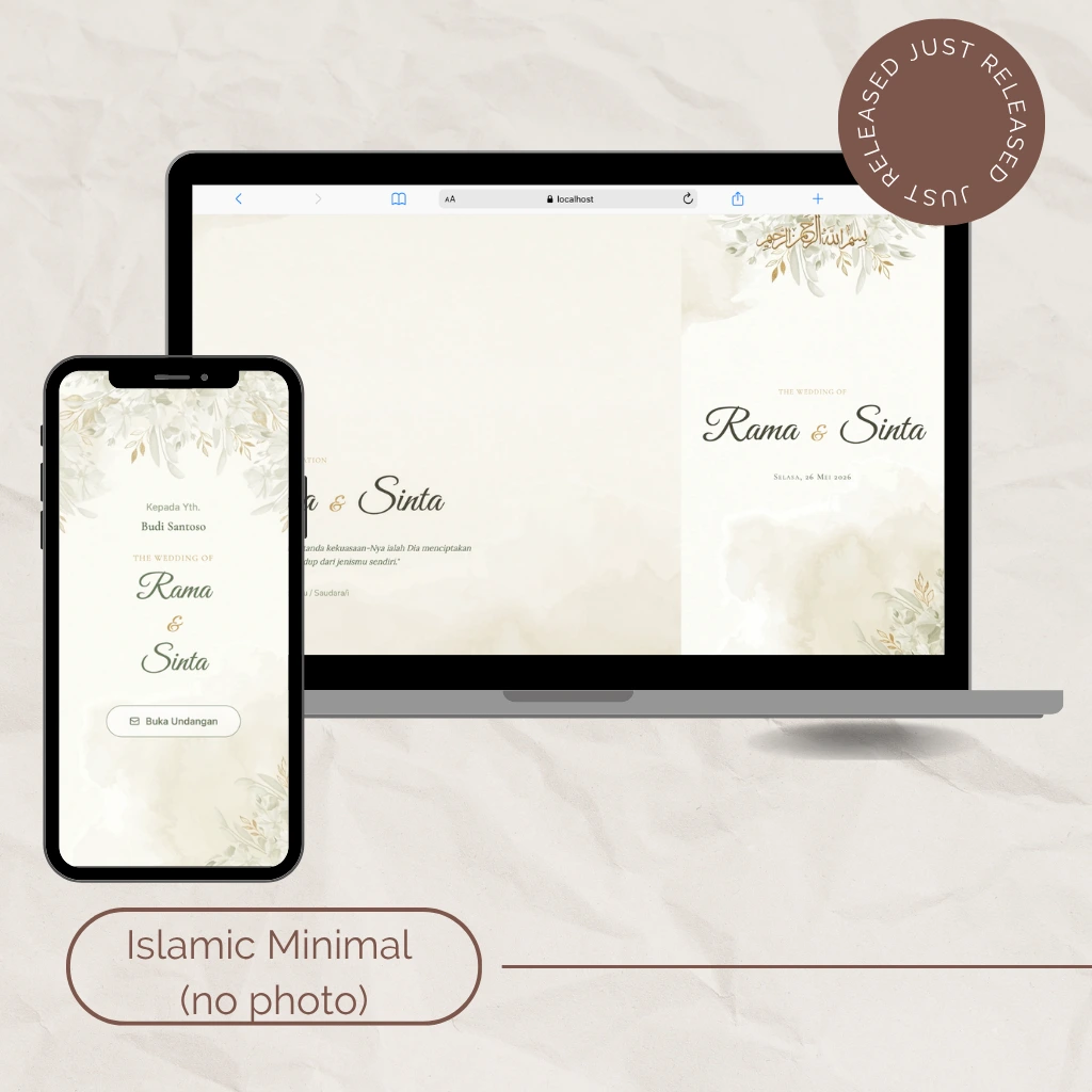 Template undangan digital pernikahan Islamic Minimal (No Photo)